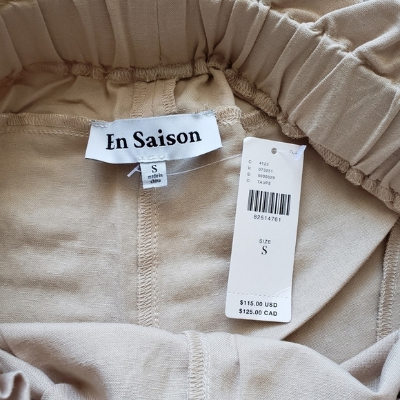 Anthropologie En Saison Taupe Linen Blend Tie Waist Cargo Pants - Picture 6 of 8